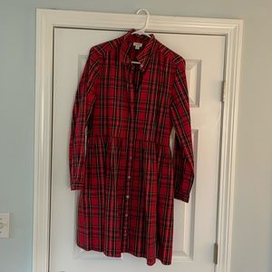 Long sleeve collared plaid knee length dress